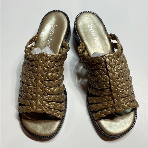 Enzo Angiolini Women’s Strappy Slip-On Mules Gold Leather Sandals Size 8 - Picture 1 of 8